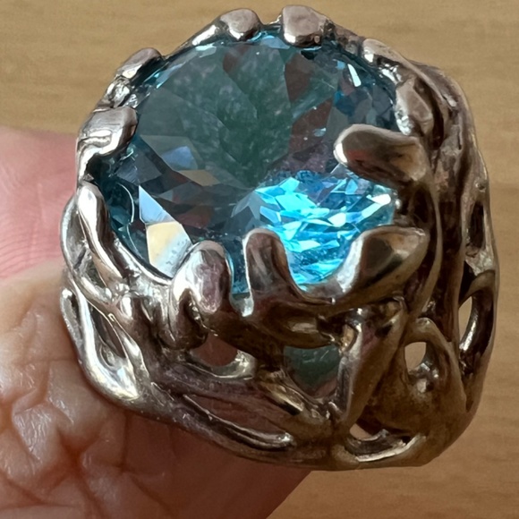 QVC Hagit Gorali Sterling Silver HUGE round Blue Topaz Statement Ring ORGANIC - Picture 12 of 16
